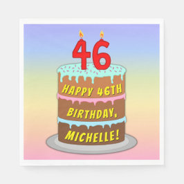 Guardanapo De Papel 46º aniversário: Bolo e Velas Divertidas + Nome Pe