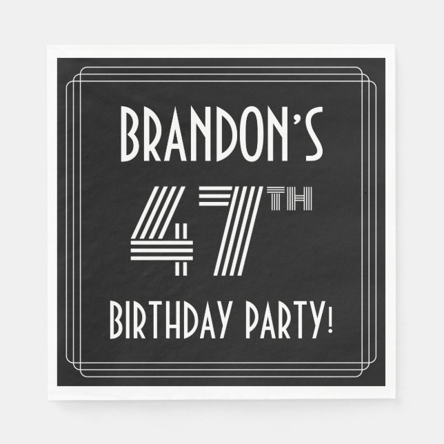 Guardanapo De Papel 47th Birthday Party: Art Deco Style + Custom Name (Frente)