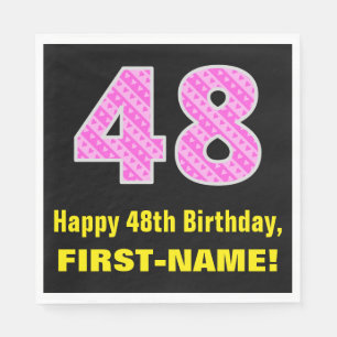 Guardanapo De Papel 48.o aniversário: Listras e Corações Rosa "48"