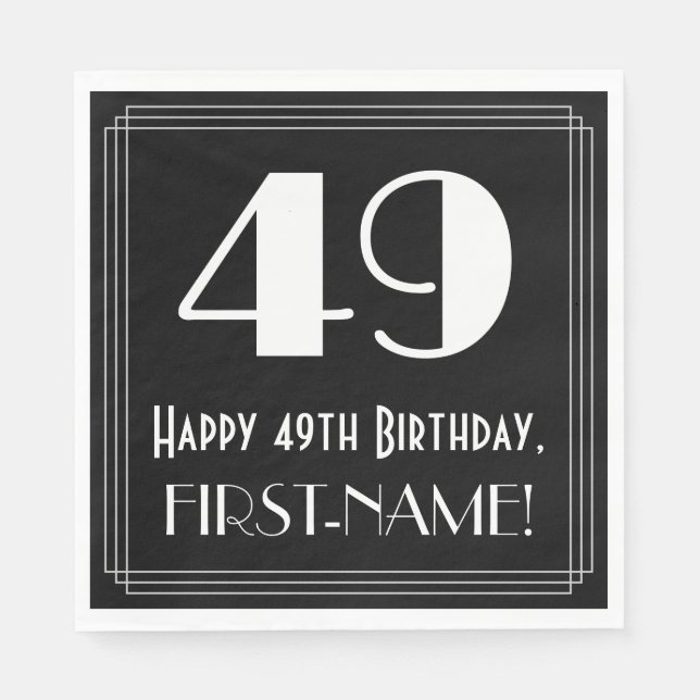 Guardanapo De Papel 49º aniversário ~ Arte Deco Inspirou "49", Nome (Frente)