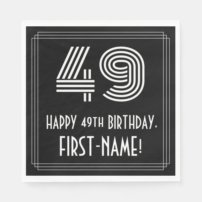Guardanapo De Papel 49.º aniversário: Art Deco Inspirou "49" + Nome (Frente)