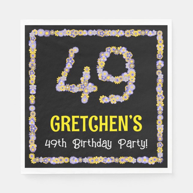 Guardanapo De Papel 49.o aniversário: Número de Flores, Nome Personali (Frente)