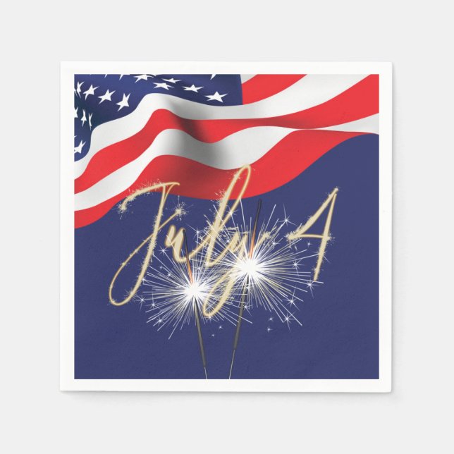 Guardanapo De Papel 4 de julho Sparklers and Flag Napkins (Frente)