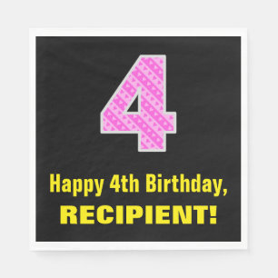 Guardanapo De Papel 4.o aniversário: Listras e Corações Rosa "4" +