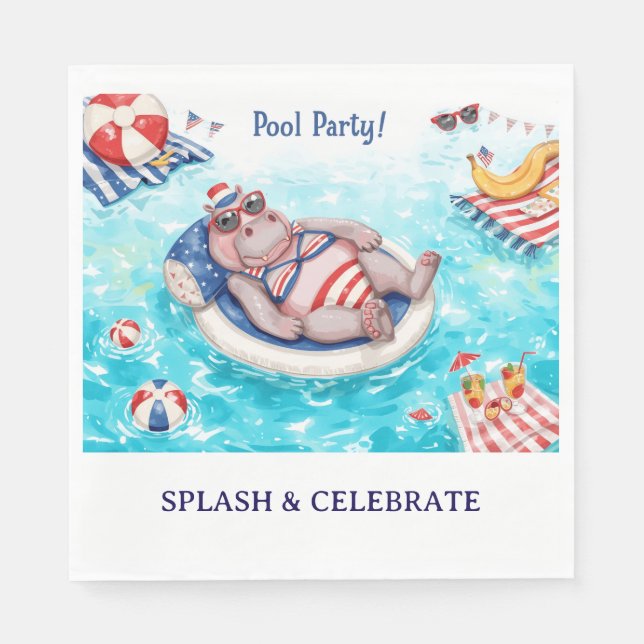 Guardanapo De Papel 4th July Pool Party with Hippo in Bikini  (Frente)