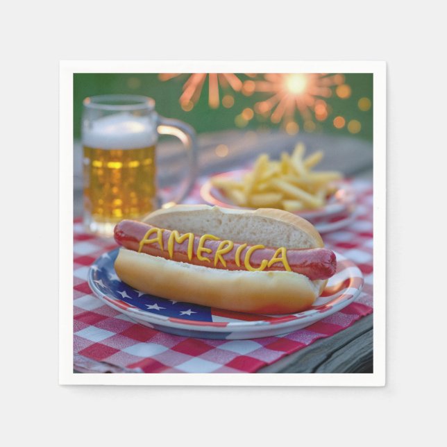 Guardanapo De Papel 4th of July Hot Dog With Beer and Fries (Frente)