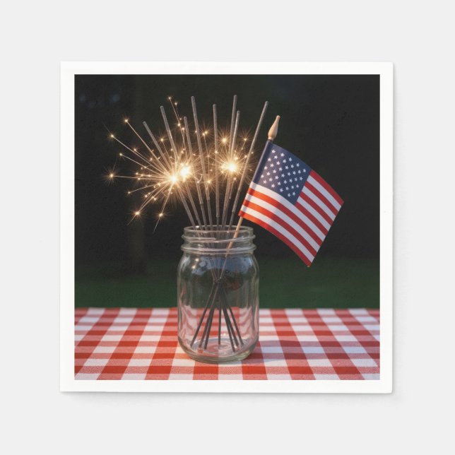 Guardanapo De Papel 4th of July Sparklers With American Flag (Frente)