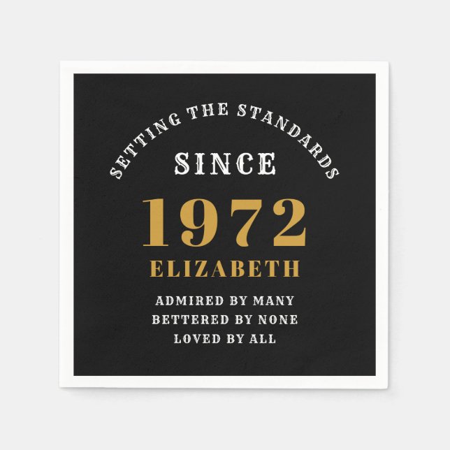 Guardanapo De Papel 50º aniversário 1972 Chic Dourado negro Elegante (Frente)