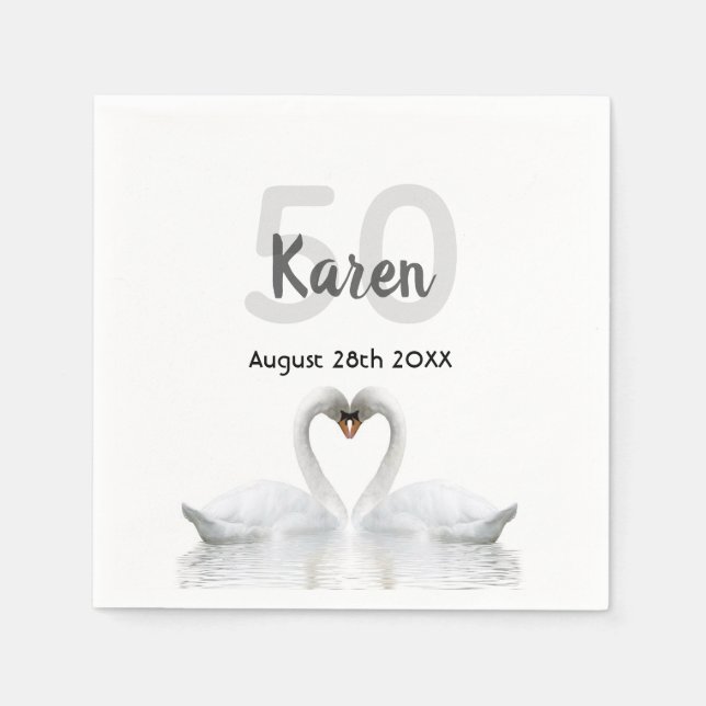 Guardanapo De Papel 50º aniversário branco sudeste preto elegante (Frente)