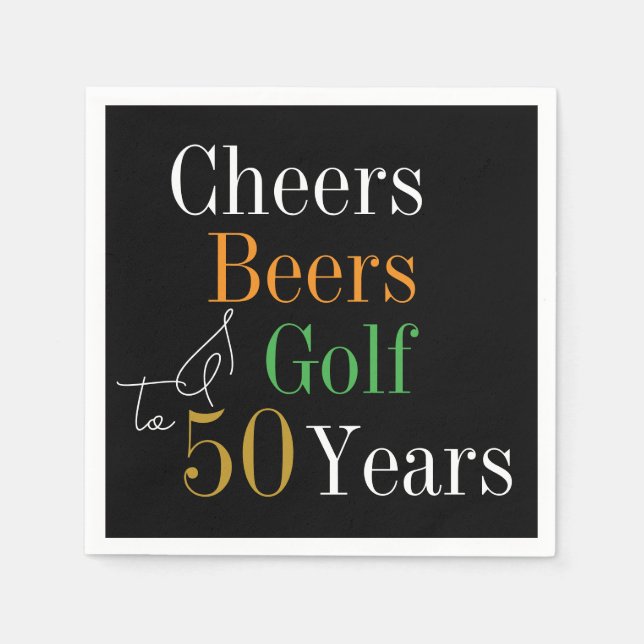 Guardanapo De Papel 50º Aniversário Cheers and Beers Golf Black and Do (Frente)