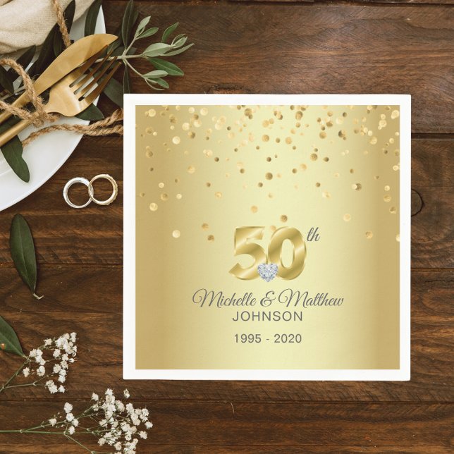 Guardanapo De Papel 50º aniversário de casamento do Ouro personalizado (Personalized 50th Golden Wedding Anniversary Napkins)