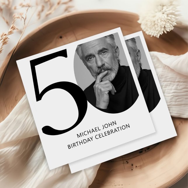 Guardanapo De Papel 50º aniversário de fotos em preto e branco moderno (Criador carregado)