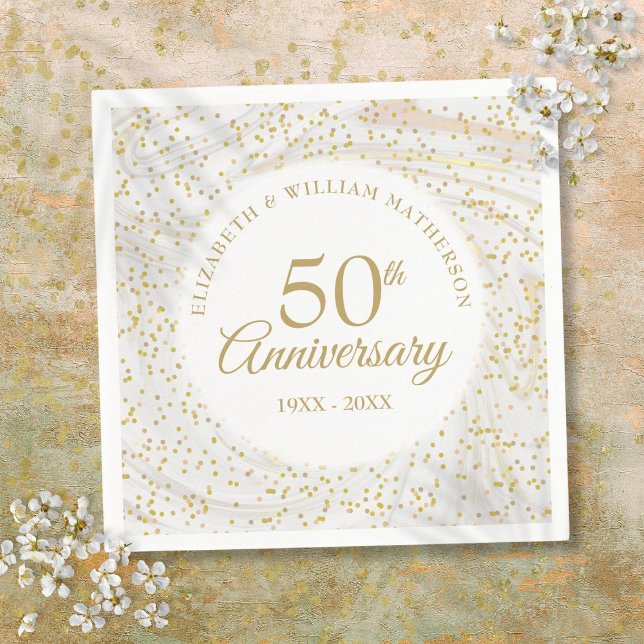 Guardanapo De Papel 50º aniversário do casamento Marble Dourado Dust (50th Wedding Anniversary Marble Gold Dust Napkins)