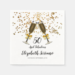 Guardanapo De Papel 50º Aniversário Dourado de Champanhe de Confetti