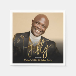 Guardanapo De Papel 50º aniversário Foto personalizada de chic Dourado