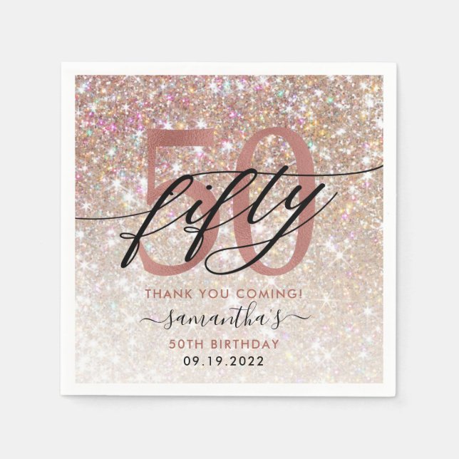 Guardanapo De Papel 50º Aniversário Glitter Ombre Obrigado (Frente)
