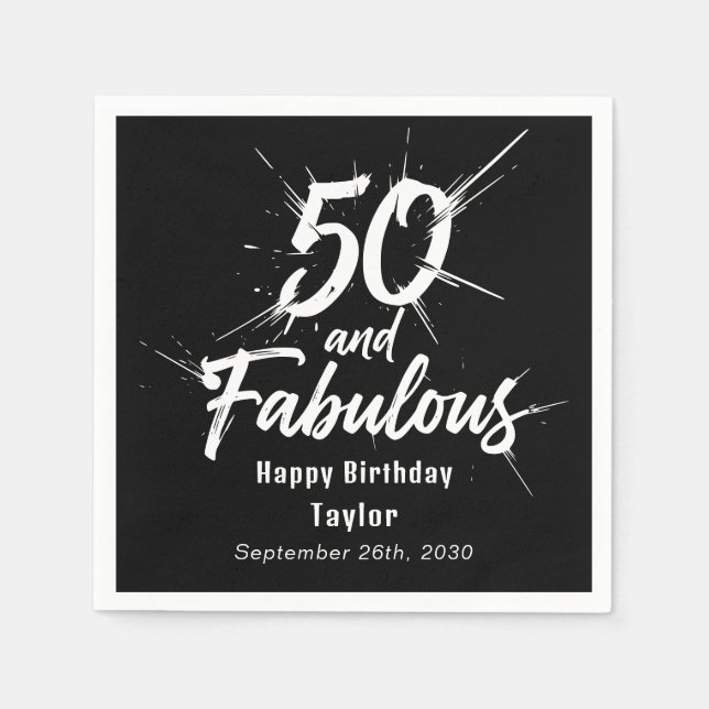 Guardanapo De Papel 50 and Fabulous Birthday Bursting Modern Black (Frente)