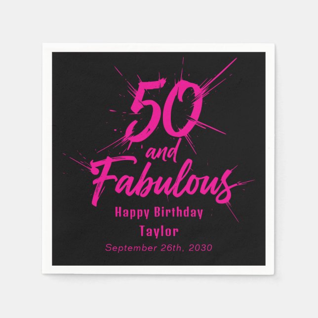 Guardanapo De Papel 50 and Fabulous Birthday Bursting Pink and Black (Frente)