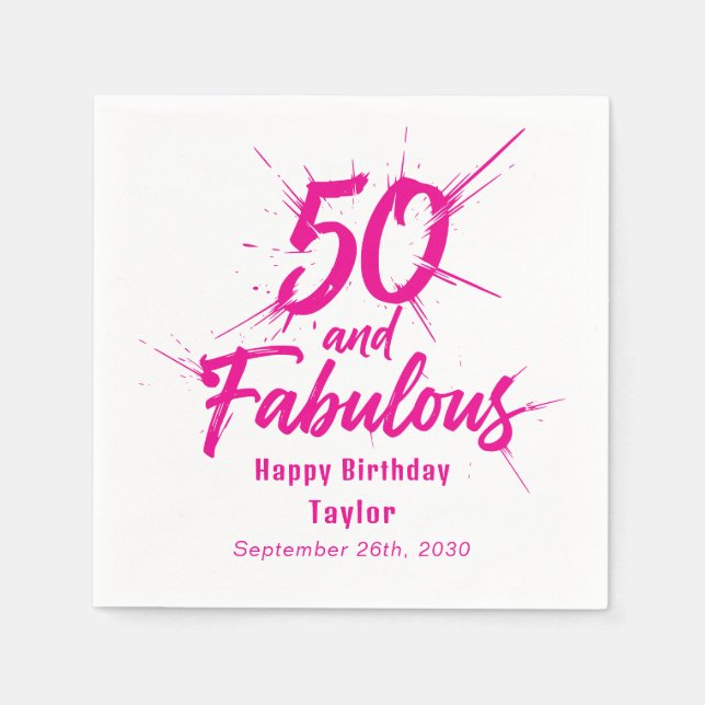 Guardanapo De Papel 50 and Fabulous Birthday Bursting Pink and White (Frente)