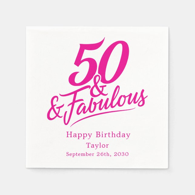 Guardanapo De Papel 50 and Fabulous Birthday Chic Pink and White (Frente)