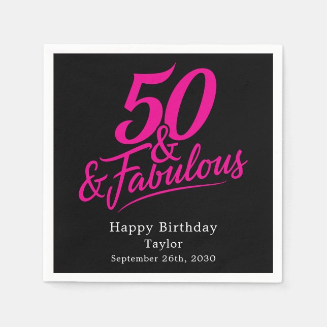 Guardanapo De Papel 50 and Fabulous Birthday Chic Pink Script (Frente)