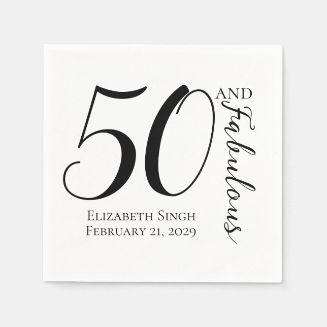 Guardanapo De Papel 50 and Fabulous Birthday Party Black and White (Frente)
