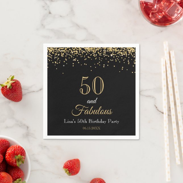 Guardanapo De Papel 50 and Fabulous Gold Glitter and Black Birthday (Insitu)