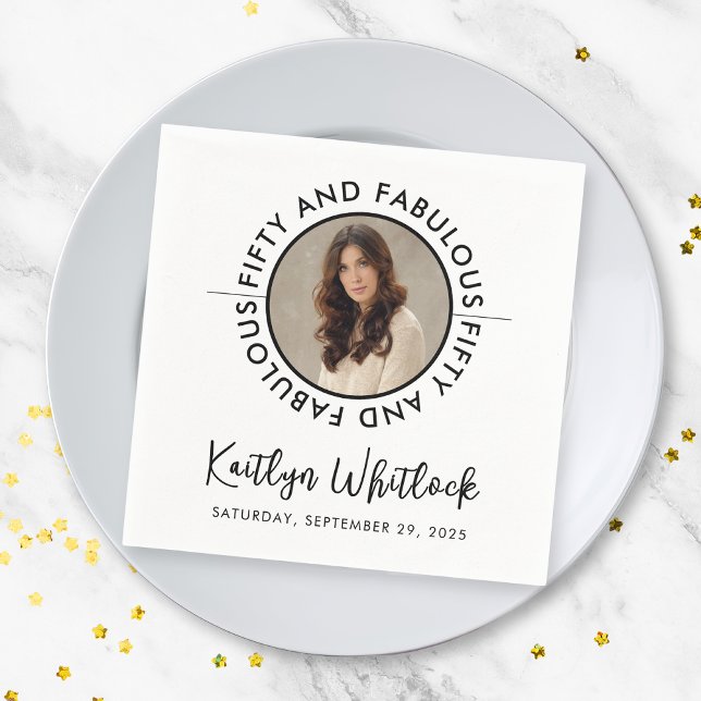 Guardanapo De Papel 50 and Fabulous Name Date 50th Birthday Party (black and white 50 and fabulous bold 50th birthday party napkins for elegant name date details)
