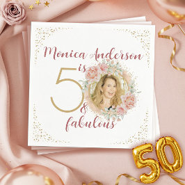 Guardanapo De Papel  50 and Fabulous Pink Floral Gold Photo Birthday