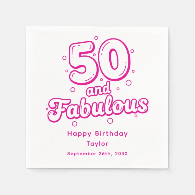 Guardanapo De Papel 50 and Fabulous Retro Bubble Letter Birthday Pink (Frente)