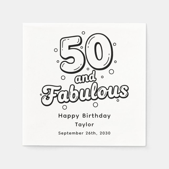 Guardanapo De Papel 50 and Fabulous Retro Bubble Letter Birthday White (Frente)
