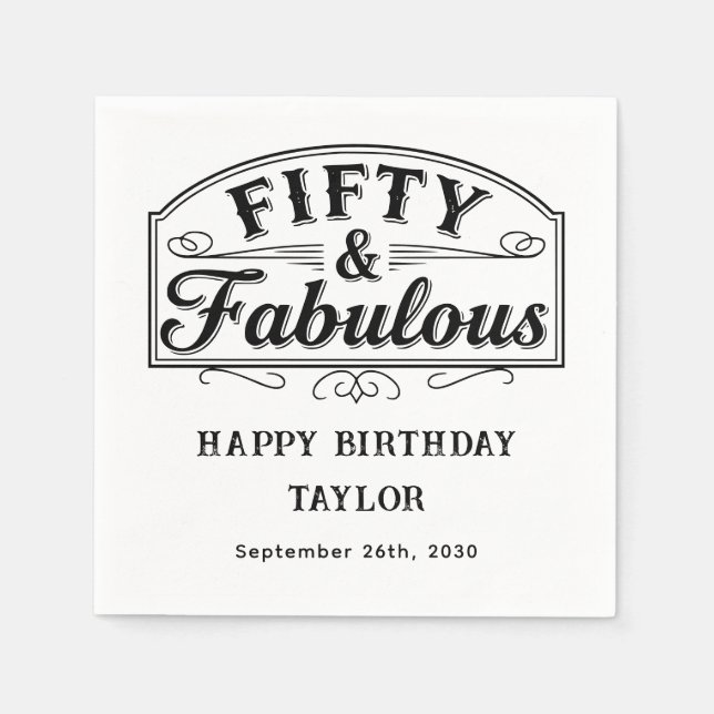 Guardanapo De Papel 50 and Fabulous Rustic Script Line Art Black White (Frente)