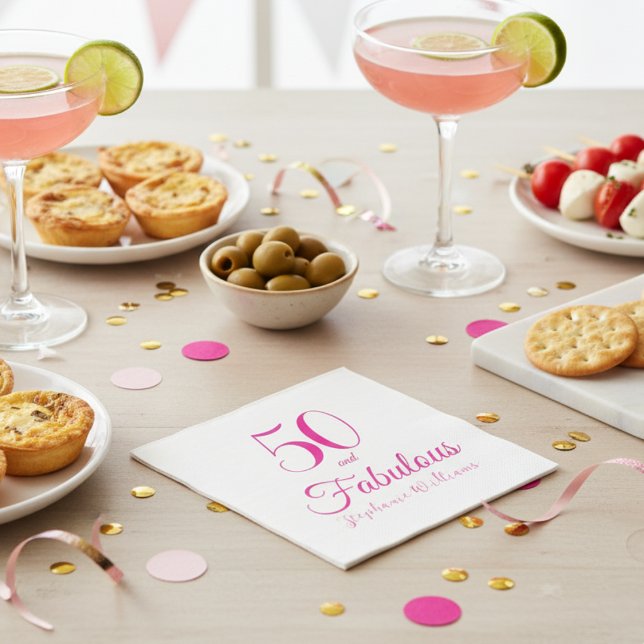 Guardanapo De Papel 50 and Fabulous Script Pink 50th Birthday Party (Criador carregado)