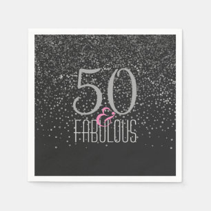 Guardanapo De Papel 50 & aniversário elegante preto fabuloso da prata