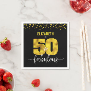 Guardanapo De Papel 50 anos e fabuloso aniversário, dó preto de ouro