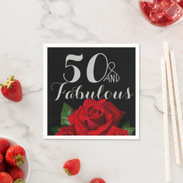 Guardanapo De Papel 50 e aniversário fabuloso com Rosas vermelhas (Insitu)