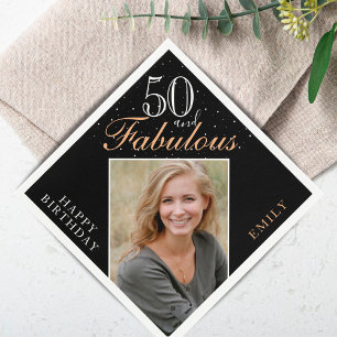Guardanapo De Papel 50 e Fabulosa Foto Elegante Black 50th Birthday