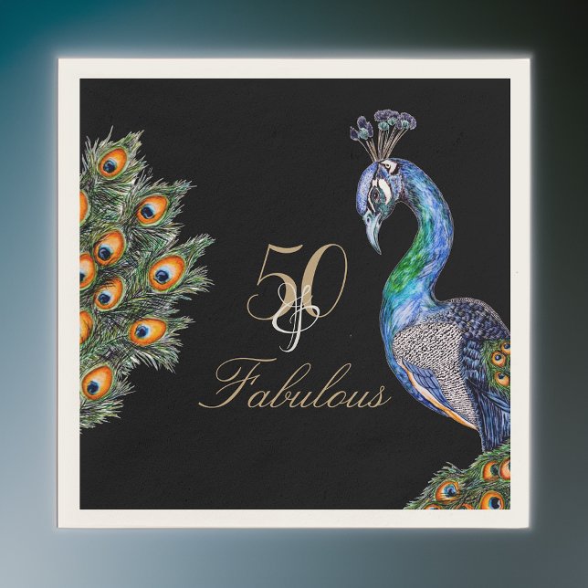 Guardanapo De Papel 50 e Fabuloso Aniversário de Peacock de Aquarela E (Criador carregado)