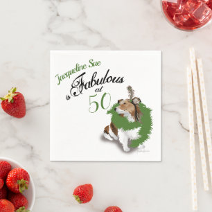 Guardanapo De Papel 50 e Fabuloso aniversário Sheltie Dog Green