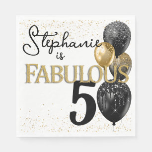 Guardanapo De Papel 50 e fabuloso Black Dourado Glam Aniversário Napki