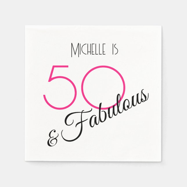 Guardanapo De Papel 50 e Fabuloso Retro a Preto e Rosa Quente Elegante (Frente)