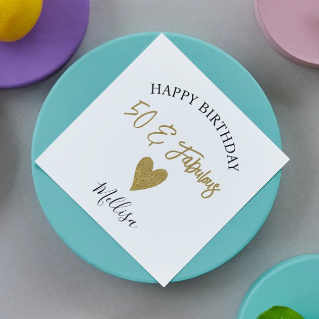 Guardanapo De Papel 50 E Feliz Aniversário Dourado E Preto (Criador carregado)