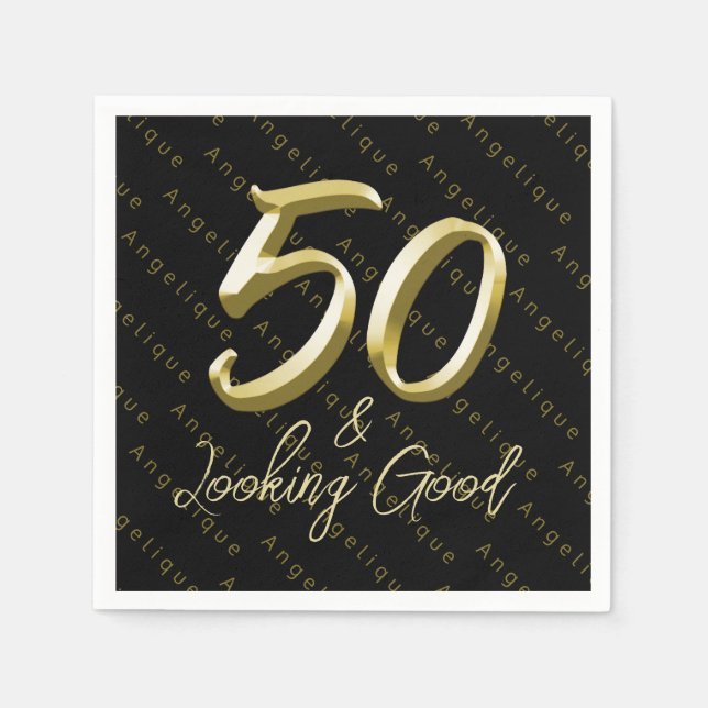 Guardanapo De Papel 50 e parece bom aniversário Dourado (Frente)