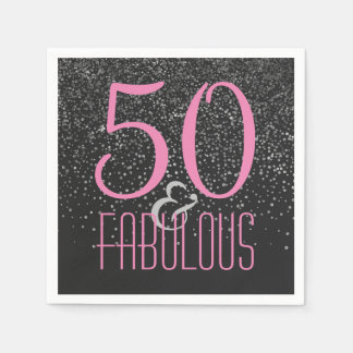 Guardanapo De Papel 50 e preto-rosa fabuloso | 50º aniversário do Eleg