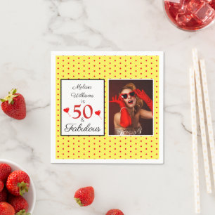Guardanapo De Papel 50 & Nome fabuloso Photo Red 50th Birthday Yellow