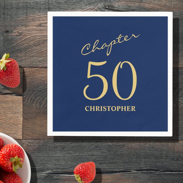 Guardanapo De Papel 50.o aniversário Azul, Dourado Capítulo 50 (Make your loved one's 50th birthday celebration elegant and memorable with our Blue Gold Napkins.)
