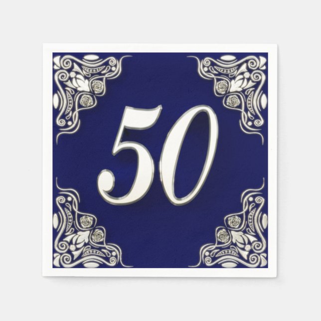 Guardanapo De Papel 50.o Aniversário ou Regal Silver Blue (Frente)