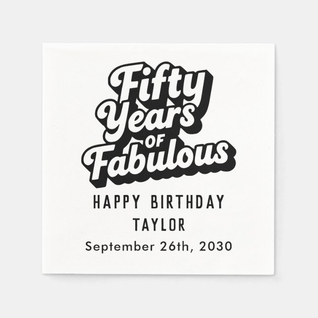Guardanapo De Papel 50th Birthday Fifty Years of Fabulous Retro Black (Frente)