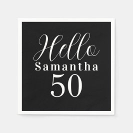 Guardanapo De Papel 50th Birthday Hello 50 Black and White Party