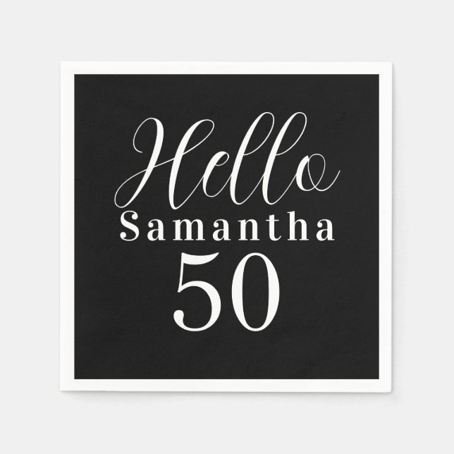 Guardanapo De Papel 50th Birthday Hello 50 Black and White Party (Frente)